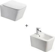 Set vas WC suspendat cu capac softclose si bideu Fluminia Paris alb