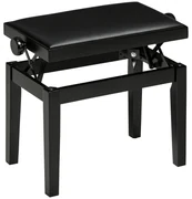 HOMCOM Banc de pian, scaun de pian, reglabil în înălțime, elegant și lucios, piele ecologică + lemn cauciuc, negru, 63 x 33 x 56 cm | Aosom Romania