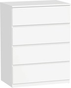 HOMCOM Comodă cu 4 Sertare, Organizator de Depozitare cu Ghidaje Metalice și Mânere cu Caneluri, 60x40x80 cm, Alb | Aosom Romania