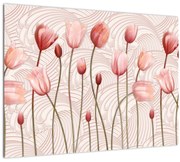 Tablou pe sticlă - Lalele roz (70x50 cm)