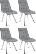Set 4 Scaune Bucatarie/Dining Spirit Plus Catifea Gri Deschis, Picioare Crom