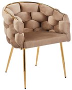 Scaun dining, tapiterie catifea, cadru metalic auriu, Maro