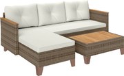 Outsunny Set de Mobilier de Grădină din 3 Piese cu Canapea, Șezlong și Măsuță de Cafea, 128x66x66 cm, Kaki | Aosom Romania