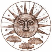 Decor metalic de perete Soare cu nori cupru , 65 x3 x 65 cm