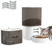 PawHut Set de hrană și distribuitor de apă pentru animale de companie, distribuitor pentru pisică și fontană de apă, alb | Aosom Romania