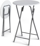 Deuba Masă de bar pliabilă Ø60 cm - albă cu decor de lemn