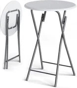 Deuba Masă de bar pliabilă Ø60 cm - albă cu decor de lemn