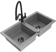 Mexen Mario chiuvetă din granit cu 2 compartimente și baterie de bucătărie Duo, gri - 6504-71-671701-70-B