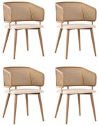 Set de 4 scaune de sufragerie cu spătar din ratan, Bej+Maro | Aosom Romania