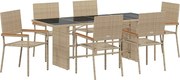 vidaXL Set de masă pentru grădină 7 pcs Bej poliratan