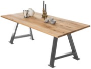 Masa dreptunghiulara cu blat din lemn de stejar Tables&amp;Co 180x100x75 cm maro/argintiu