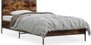 vidaXL Cadru de pat, stejar fumuriu 100x200 cm lemn prelucrat și metal