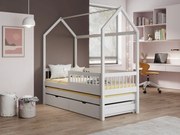 Pat pentru copii din lemn de pin cu sertare și spatiu pentru depozitare, Artes, ADRK Furniture (Culoare: Gri, Optiune modul: Fara saltea, Dimensiuni: