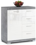 Mazzoni Comodă îngustă SIMPLE KD1SZ4 Beton Millennium/Alb Luciu - DULAP LIVING CU 4 SERTARE