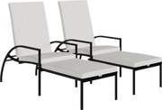 vidaXL Șezlonguri cu suport de picioare, 2 buc., negru, poliratan