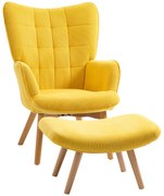 HOMCOM Fotoliu Accent cu Taburet, Fotoliu de Relaxare în Aspect de Catifea, Fotoliu cu Brațe și Picioare de Lemn, pentru Sufragerie, Galben | Aosom Romania