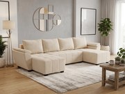 Set de canapea extensibila in forma de U LIVARO 305x140 cm, crem