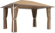 Outsunny Tonelă de Grădină Pavilion Structură Metalică Stabilă 60mm Protecție UV50+ și 10 Orificii de Drenaj 394x294x255cm kaki | Aosom Romania
