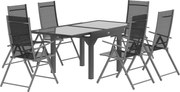 Outsunny Set Mobilier de Grădină din 7 Piese cu Masă Extensibilă și 6 Scaune Pliabile cu Cotiere, 180/90x90x75 cm, Gri | Aosom Romania