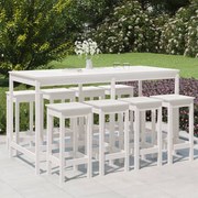 vidaXL Set bar de grădină, 9 piese, alb, lemn masiv de pin