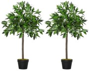 Outsunny Set de 2 Arbori de Dafin în Ghiveci, Plante Artificiale din Plastic pentru Interior și Exterior, Ø16x90A cm, Verde  | Aosom Romania