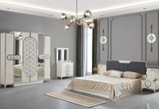 Set Mobila De Dormitor RO80, pat 180x200cm,  dulap 220x210cm, noptiere, comoda cu oglinda