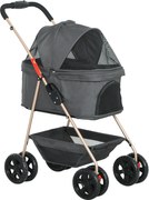 PawHut Cărucior pentru Animale de Companie 3 în 1 cu 4 Roți și Geantă de Transport Detașabilă, 76x50x102 cm, Gri | Aosom Romania