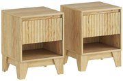 HOMCOM Set de 2 noptiere înguste, măsuță auxiliară compartiment deschis 1 sertar, panouri canelate 43x40x55cm natural | Aosom Romania