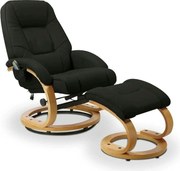 Fotoliu recliner cu taburet MATADOR, negru/stejar, piele ecologica/lem