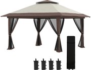 Outsunny Pavilion Pliabil Pop-Up 4x4 m cu Înălțime Reglabilă pe 3 Niveluri, Pavilion de Exterior cu Plasă de Țânțari, Saci de Nisip, Geantă de Transport, UV50+, pentru Grădină, Camping, Petreceri, Bej | Aosom Romania