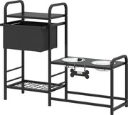 PawHut Bol ridicat pentru câini, reglabil pe înălțime, cu spațiu de depozitare, 2 x boluri din oțel inoxidabil 800 ml, 89,5x27x74 cm, Negru | Aosom Romania