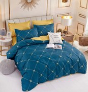 Lenjerie Pat Dublu din Bumbac Tip Finet, cu Elastic, 6 Piese - Bleumarin Galben