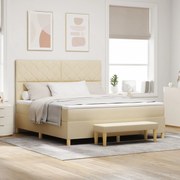 vidaXL Pat cu arcuri cu saltea cu headboard Crem 180 x 200 cm țesătură