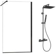 Pachet paravan dus Walk-In Fluminia Foxy negru 120x200 cm si coloana de dus Invena Svart negru