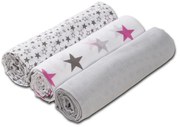 Set 3 paturici muselina soft 78x78 cm Kidizi Pink Stars, 100% bumbac