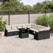 vidaXL Set canapele de grădină cu perne, 11 piese, negru, poliratan