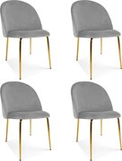 Set 4 Scaune Bucatarie/Dining Ylmma Catifea Gri Deschis, Picioare Metalice, Finisaj Auriu