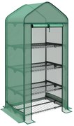 Outsunny Seră de Grădină în 4 Niveluri cu Ușă Rulantă, Seră Mica din Metal &amp; PE, 69x49x158 cm, Verde Închis | Aosom Romania