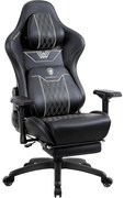 DOWINX Scaun gaming, ergonomic, spătar înalt, tetiera confortabilă, suport lombar, cotiere 4D, suport picioare, rezistent 150 kg, piele PU, Negru