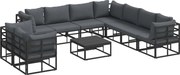 vidaXL Set de canapele pentru grădină cu pernă 10 pcs Negru Aluminiu