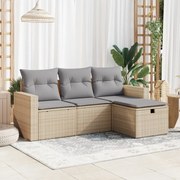vidaXL Set canapele de grădină, 4 piese, cu perne, bej, poliratan