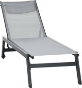 Outsunny Șezlong de soare din aluminiu și textilenă cu roți și pernă pentru cap, spătar reglabil gri deschis | Aosom Romania