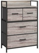 HOMCOM Mobilier de depozitare stil industrial comodă 4 sertare din material textil pliabile și detașabile și 1 raft 60 x 29 x 85 cm gri | Aosom Romania