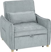 HOMCOM Fotoliu Pat 3 în 1 Pliabil, Spătar Reglabil 3 Poziții, Șezut Spațios, Pernă Detasabilă, Fotoliu Transformabil din Chenille cu Roți și Buzunare, 88x84x87 cm, Gri | Aosom Romania