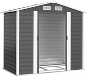 Outsunny Magazie de Grădină din Tablă de Oțel cu 4 Orificii de Ventilație și 2 Uși Glisante, 213x120x194 cm, Gri Închis | Aosom Romania