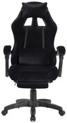 Scaun gaming, masaj în perna lombară, suport picioare, negru, catifea