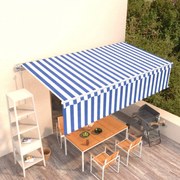 vidaXL Copertină retractabilă automat cu stor, albastru&amp;alb, 6x3 m