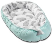 Cosulet bebelus pentru dormit Kidizi Baby Nest Cocoon 90x50 cm Mint Feathers