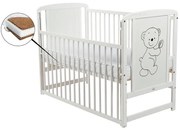 Patut din lemn Timmi 120x60 cm cu laterala culisanta Alb + Saltea 12 cm