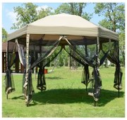 PAVILION GRADINA HEXAGON,6 LATURI DE 1.8 M,CADRU OTEL VOPSIT ELECTROSTATIC,TEXTIL WATERPROOF,PROTECTIE INSECTE CU FERMOAR,BEJ
